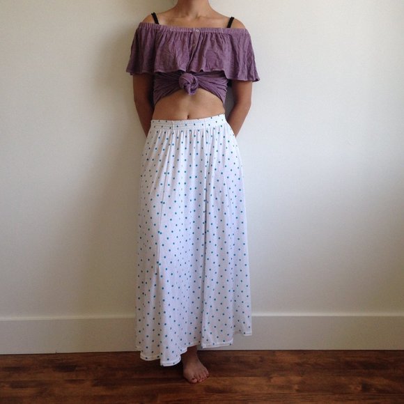 VINTAGE Mr. K - White Skirt With Blue Polka Dots - Picture 5 of 10